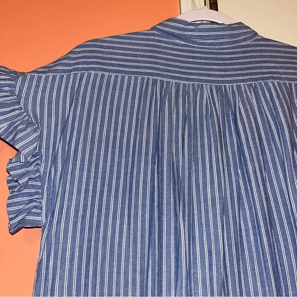 Isabella Sinclair Anthropologie Piper Blue Striped Shirt Dress - Picture 15 of 15